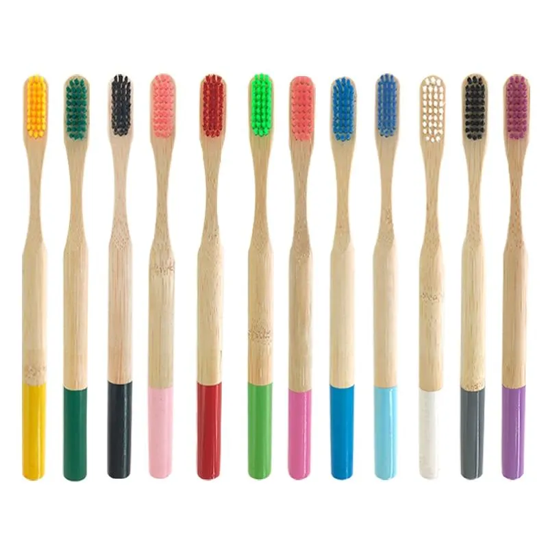 12 Pcs Natural Eco-Friendly Bamboo Handle Medium Bristle Toothbrushes