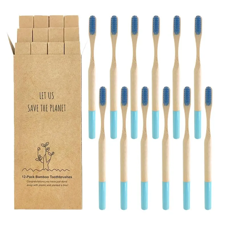 12 Pcs Natural Eco-Friendly Bamboo Handle Medium Bristle Toothbrushes