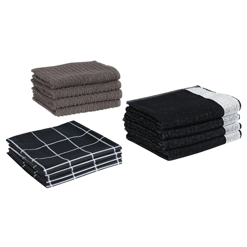 12 Piece Towel Set Black Cotton