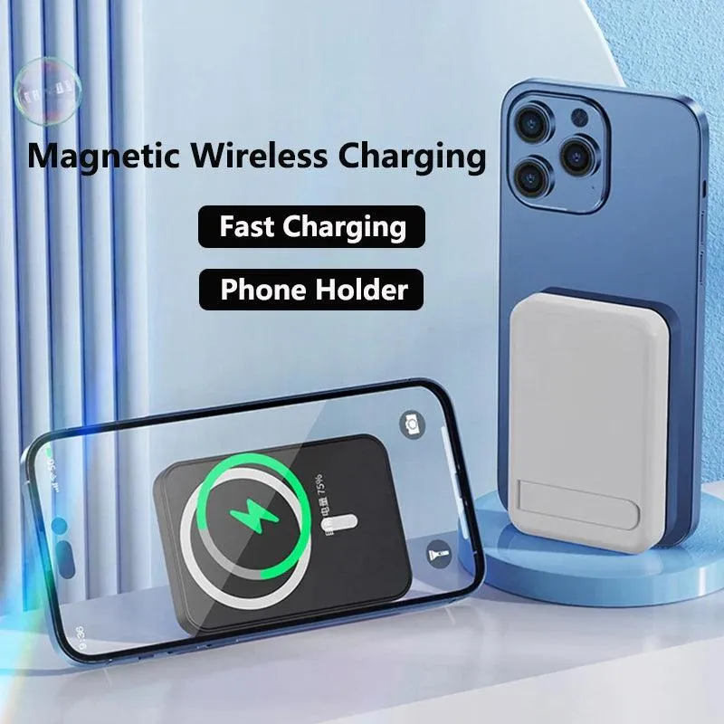 15W Magnetic Wireless Power Bank with 10000mAh Capacity - Compact Charger with Foldable Stand for iPhone 15, Samsung, Huawei, and Xiaomi