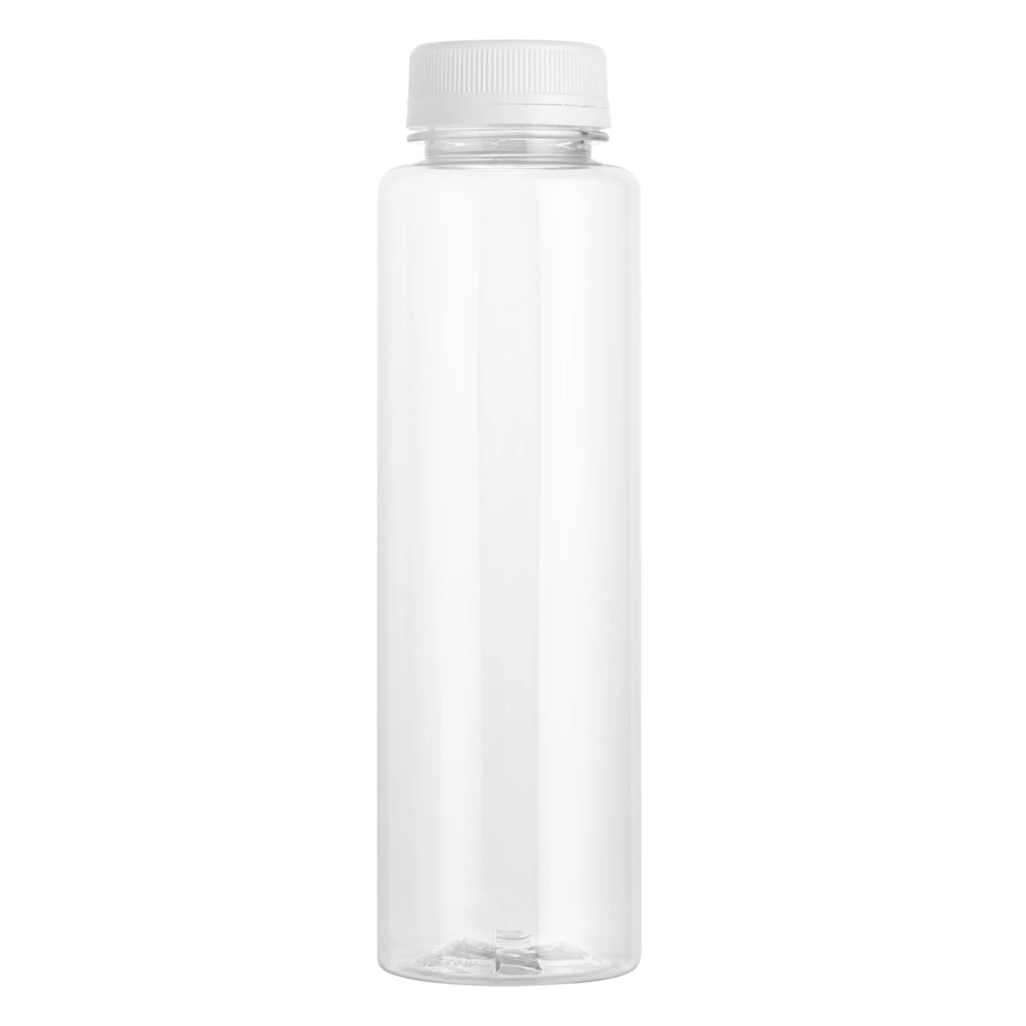 16 oz Round Clear Plastic Cold Pressed Juice Bottle - with Safety Cap - 2 1/4" x 2 1/4" x 7 1/4" - 100 count box