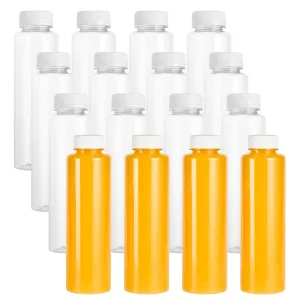 16 oz Round Clear Plastic Cold Pressed Juice Bottle - with Safety Cap - 2 1/4" x 2 1/4" x 7 1/4" - 100 count box