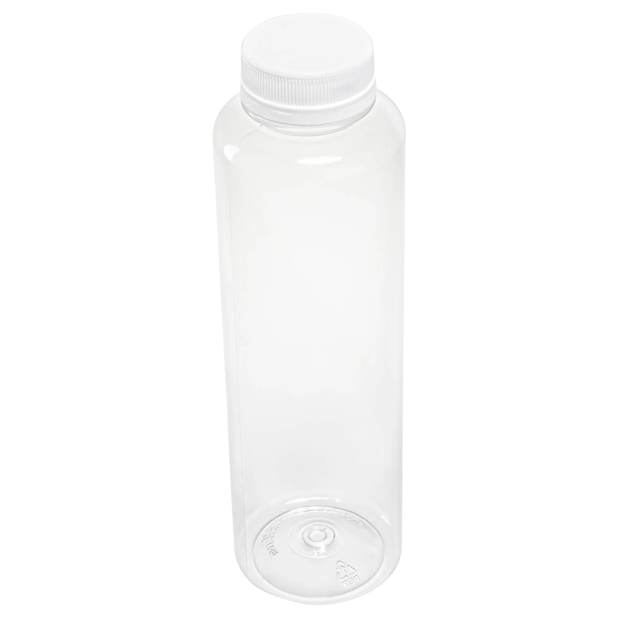 16 oz Round Clear Plastic Cold Pressed Juice Bottle - with Safety Cap - 2 1/4" x 2 1/4" x 7 1/4" - 100 count box