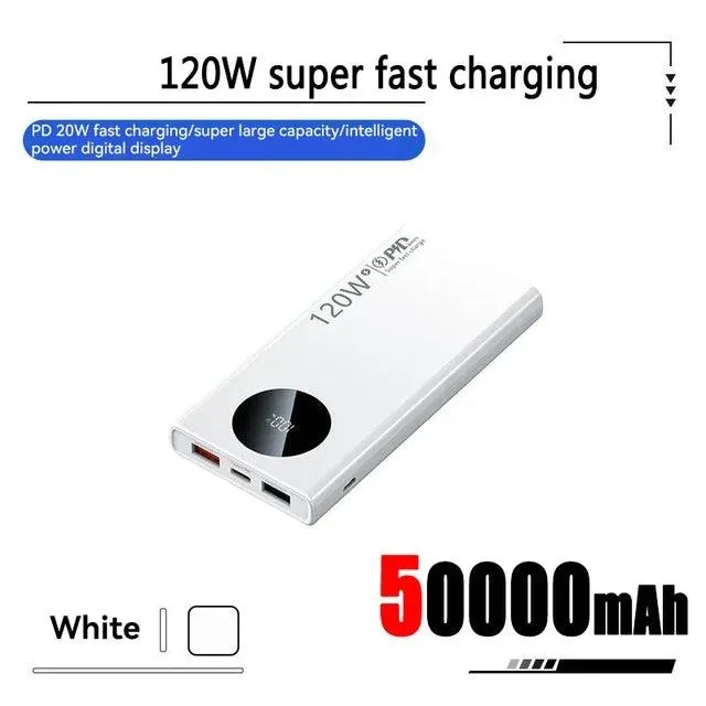 50000mAh Ultra-Slim 120W High-Speed Charging Power Bank - External Battery for Mobile Devices