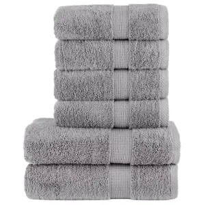 6 Piece Premium Towel Set Grey 600 gsm 100% Cotton