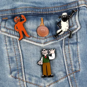 Aardman Character Enamel Wallace & Gromit, Morph and Shaun the Sheep Pin Badges