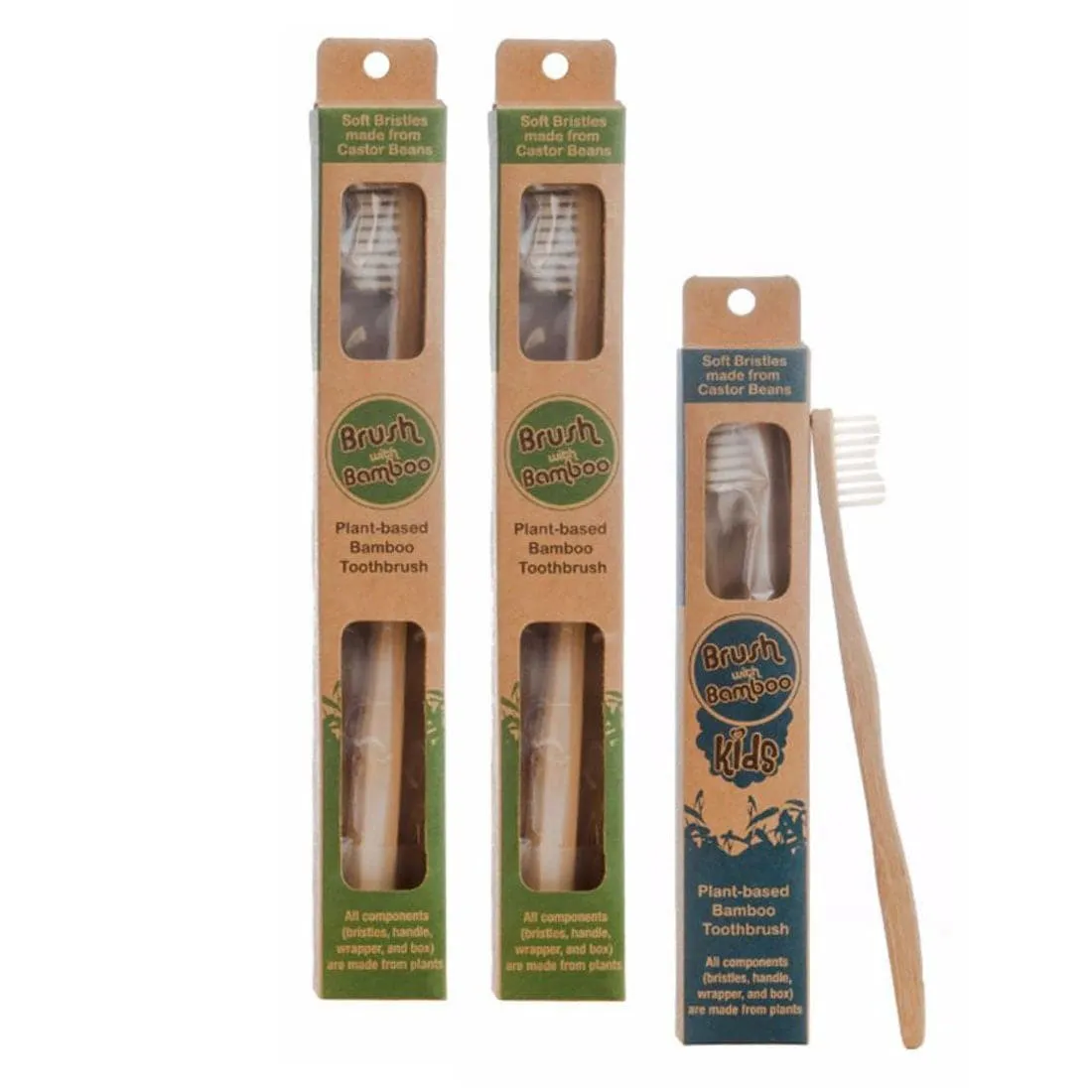 Adults And Kids Bamboo Toothbrush Combo - Pack of 3