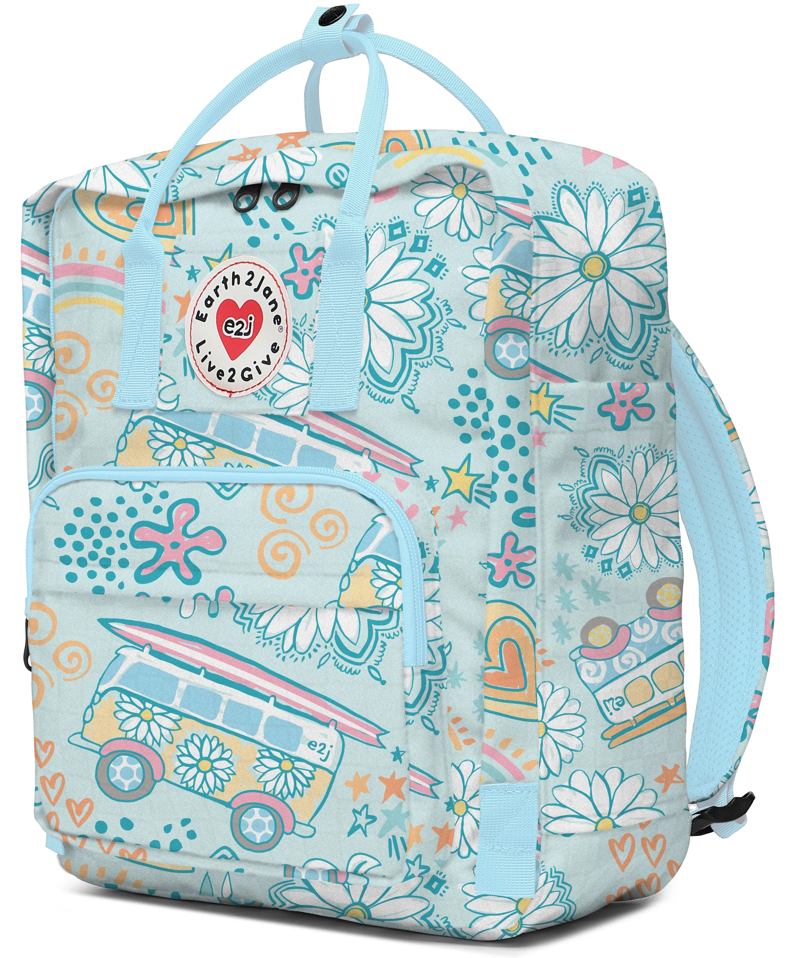 BackPack Blue Floral Summer Kid's Bag Unisex Earth2Jane Adjustable ecofriendly Bag