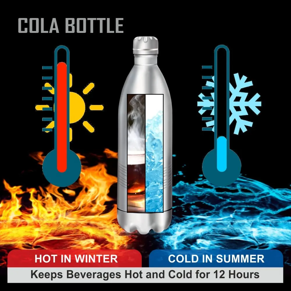 BALTRA Cola Bottle thermosteel 24 Hours Hot and Cold Water Bottle Stainless Steel Flask 750ml (BVB-103), Silver