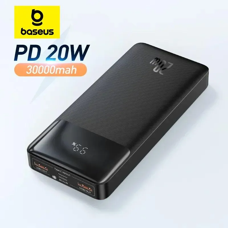 Baseus 30000mAh Quick Charge Power Bank - Portable Mobile Charger for iPhone 13 & Xiaomi Devices