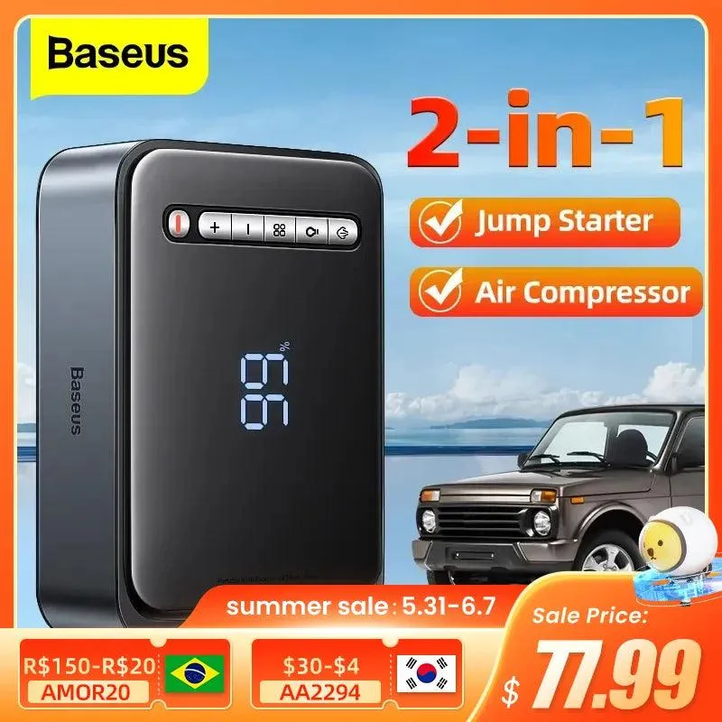 BASEUS All-in-One Car Jump Starter and Air Compressor Power Bank - 1000A Auto Booster with Smart Features