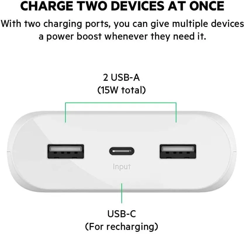 Belkin Boostcharge 20K Mah Power Bank, Portable USB-C Charger, Phone Charger Battery Pack for Iphone 14, Iphone 13, Iphone 12 W/ USB-C Cable Included - White