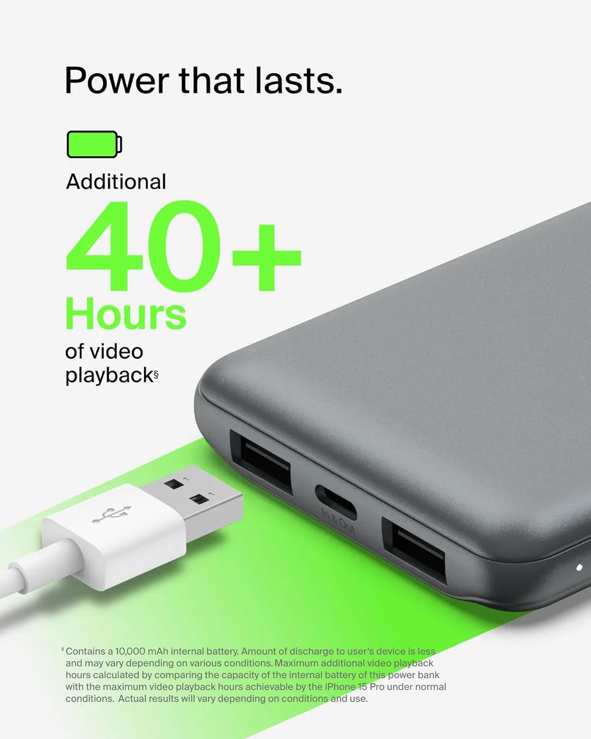 Belkin Portable Charger, USB-C Power Bank 10K W/ 1 USB-C Port and 2 USB-A Ports with USB-A to USB-C Cable for Iphone 16, 16 Plus, 16 Pro, 16 Pro Max, Samsung Galaxy S24, & More - Gray