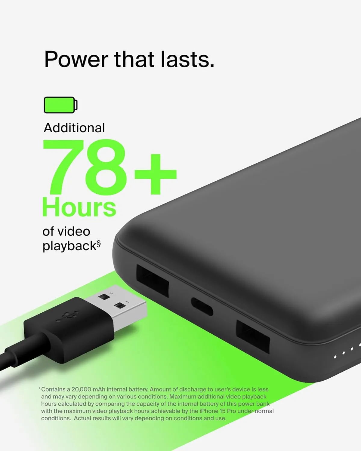 Belkin Portable Charger, USB-C Power Bank 20K W/ 1 USB-C Port and 2 USB-A Ports with USB-A to USB-C Cable for Iphone 16, 16 Plus, 16 Pro, 16 Pro Max, Samsung Galaxy S24, & More - Black