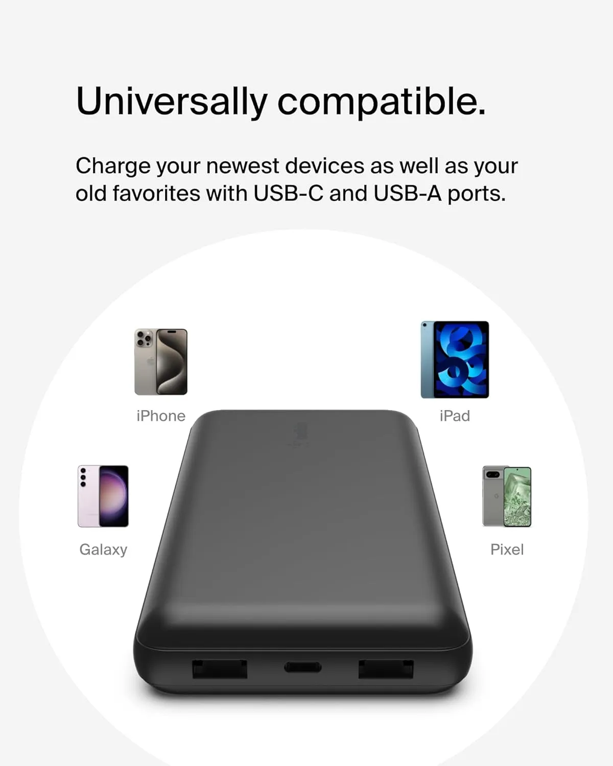 Belkin Portable Charger, USB-C Power Bank 20K W/ 1 USB-C Port and 2 USB-A Ports with USB-A to USB-C Cable for Iphone 16, 16 Plus, 16 Pro, 16 Pro Max, Samsung Galaxy S24, & More - Black