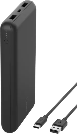 Belkin Portable Charger, USB-C Power Bank 20K W/ 1 USB-C Port and 2 USB-A Ports with USB-A to USB-C Cable for Iphone 16, 16 Plus, 16 Pro, 16 Pro Max, Samsung Galaxy S24, & More - Black