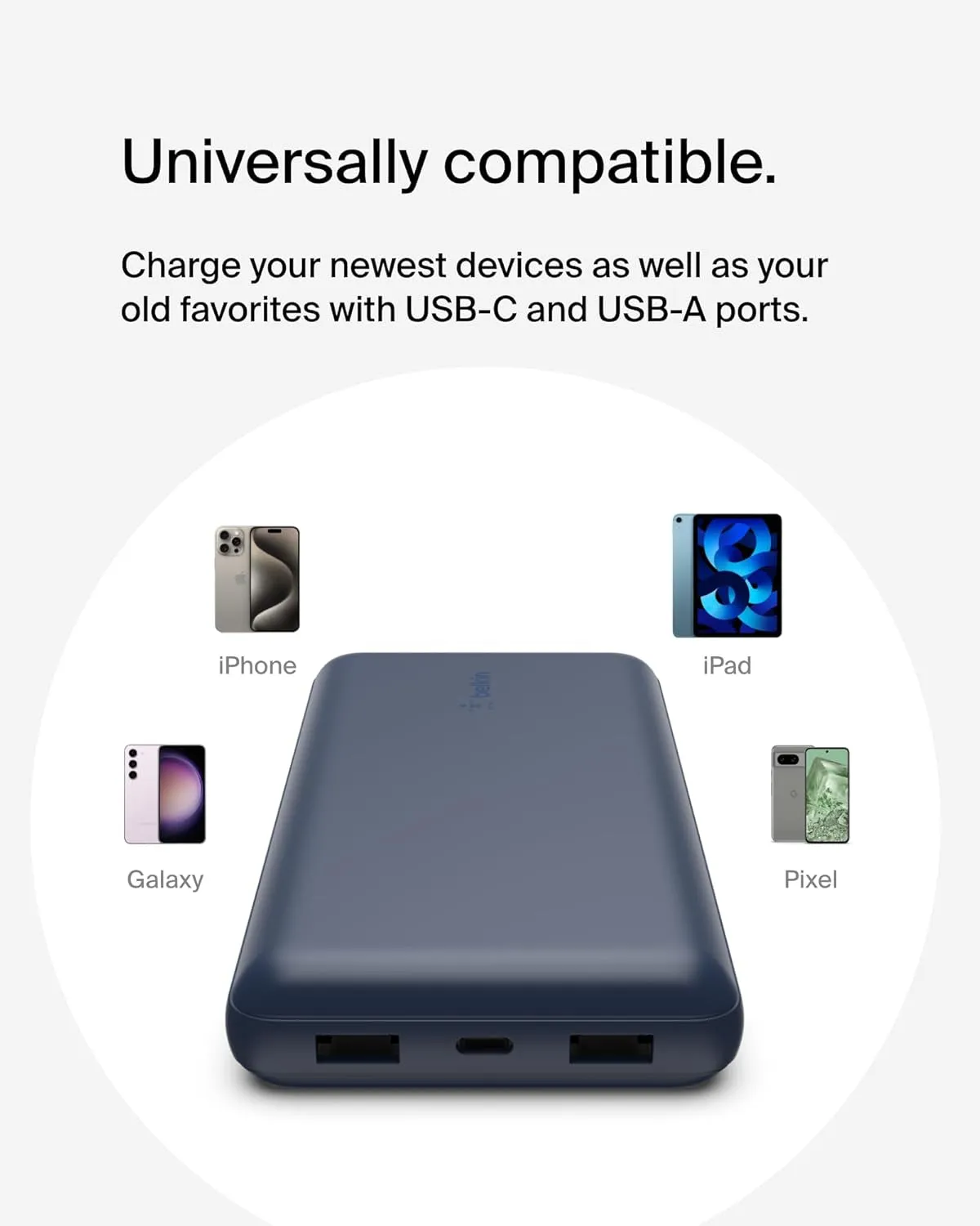 Belkin Portable Charger, USB-C Power Bank 20K W/ 1 USB-C Port and 2 USB-A Ports with USB-A to USB-C Cable for Iphone 16, 16 Plus, 16 Pro, 16 Pro Max, Samsung Galaxy S24, & More - Blue