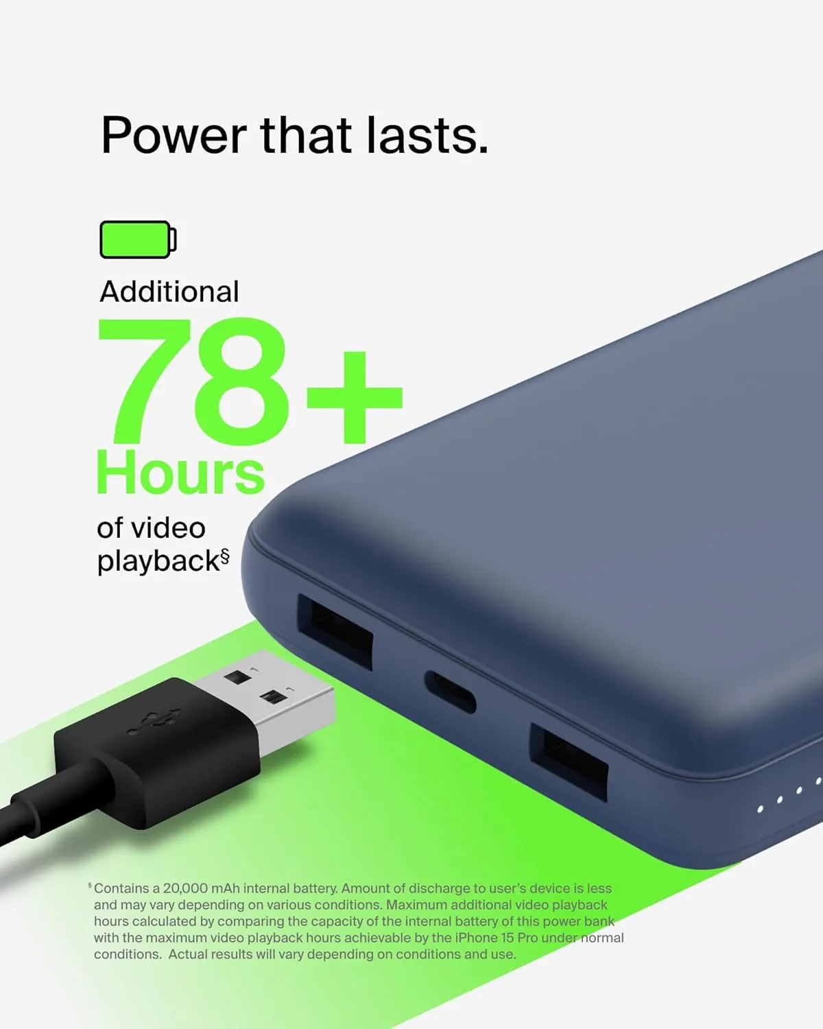 Belkin Portable Charger, USB-C Power Bank 20K W/ 1 USB-C Port and 2 USB-A Ports with USB-A to USB-C Cable for Iphone 16, 16 Plus, 16 Pro, 16 Pro Max, Samsung Galaxy S24, & More - Blue