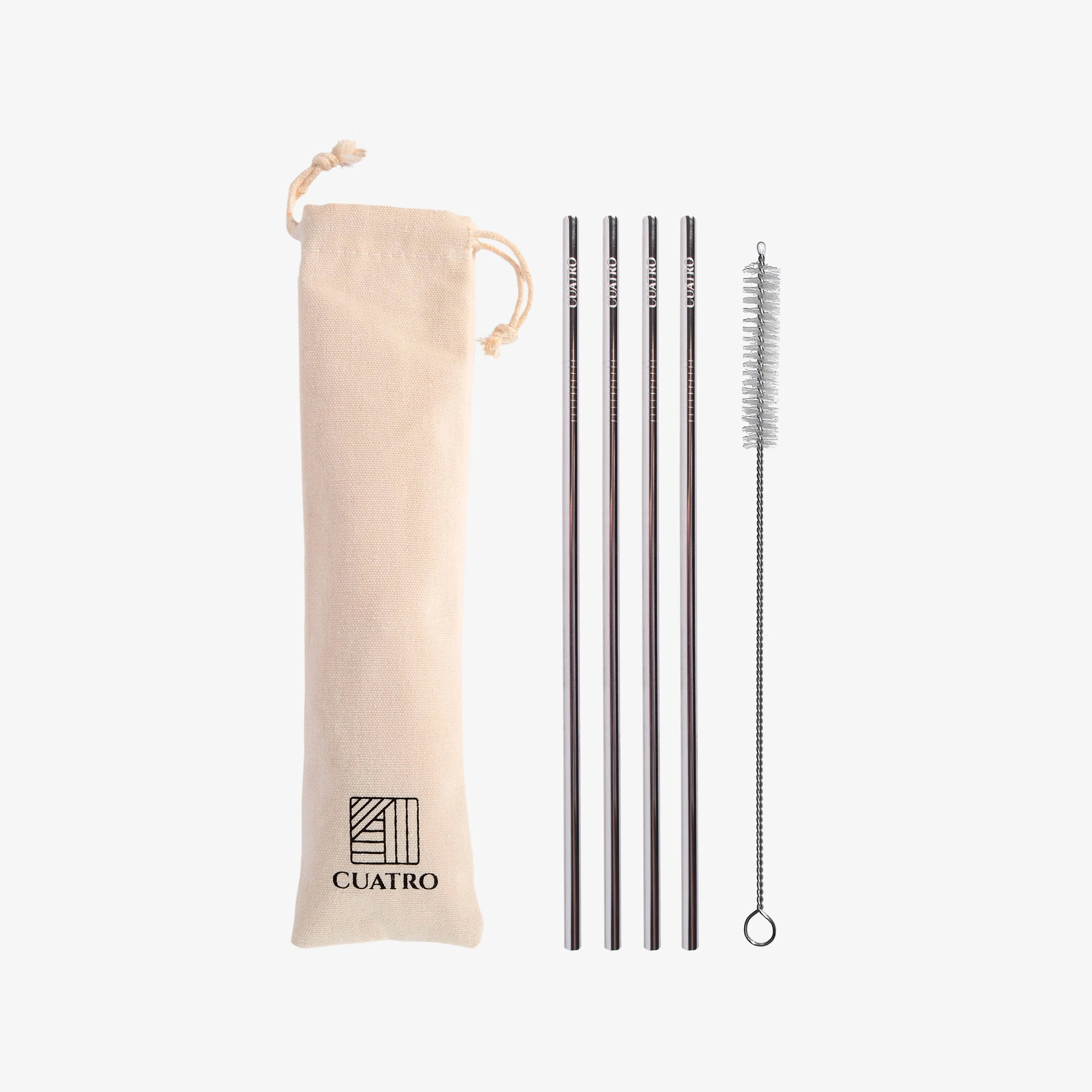 Bent Stainless Steel Straw Kit - Silver