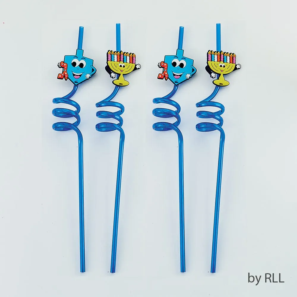 Chanukah Fun Straws,dreidel&menorah,plastic,9",set Of 4,header