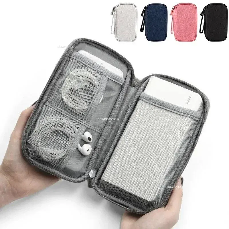 Compact Electronics Organizer Bag for Power Banks, Chargers, Cables, and Earphones - Travel-Friendly Oxford Cloth Holder