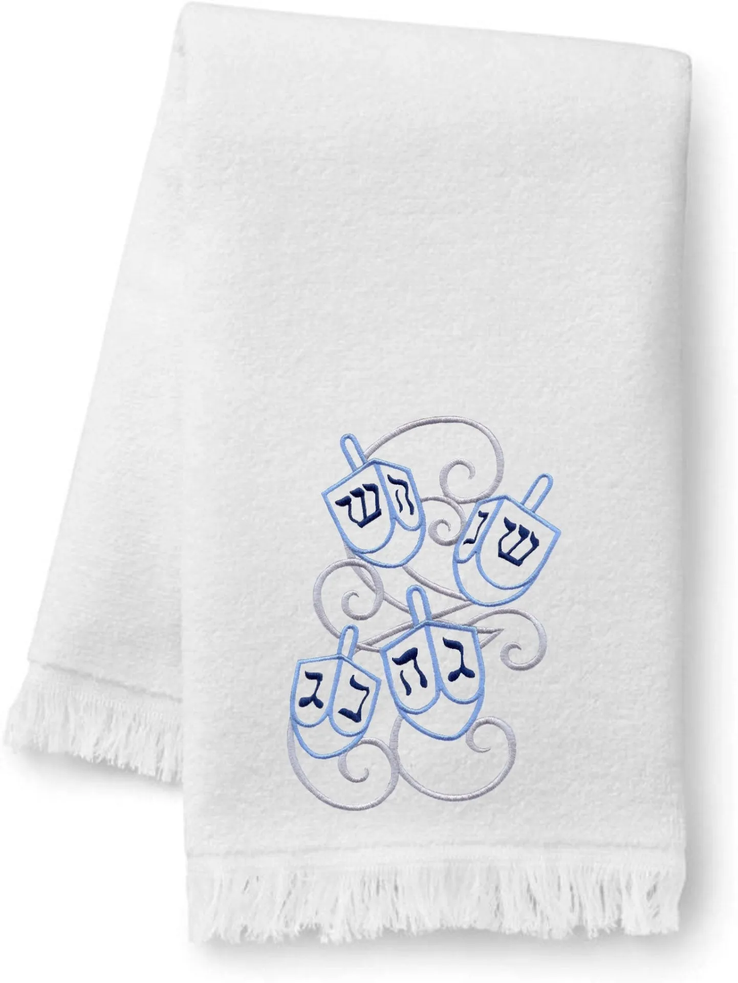 Embroidered Hanukkah Dreidels Bath Towels. 100% Cotton Hand or Fingertip Towel