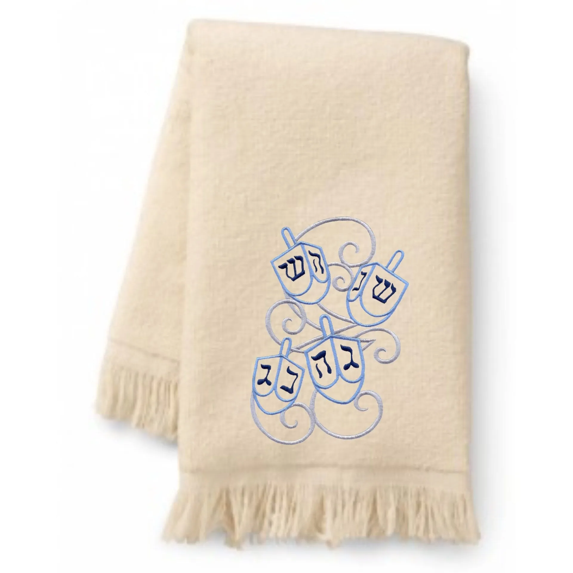 Embroidered Hanukkah Dreidels Bath Towels. 100% Cotton Hand or Fingertip Towel