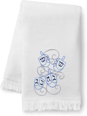 Embroidered Hanukkah Dreidels Bath Towels. 100% Cotton Hand or Fingertip Towel