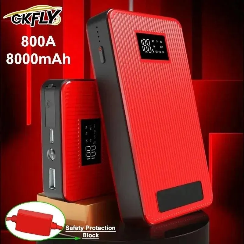 GKFLY 12V 800A Emergency Car Jump Starter & Power Bank with USB Charging and LED Flashlight