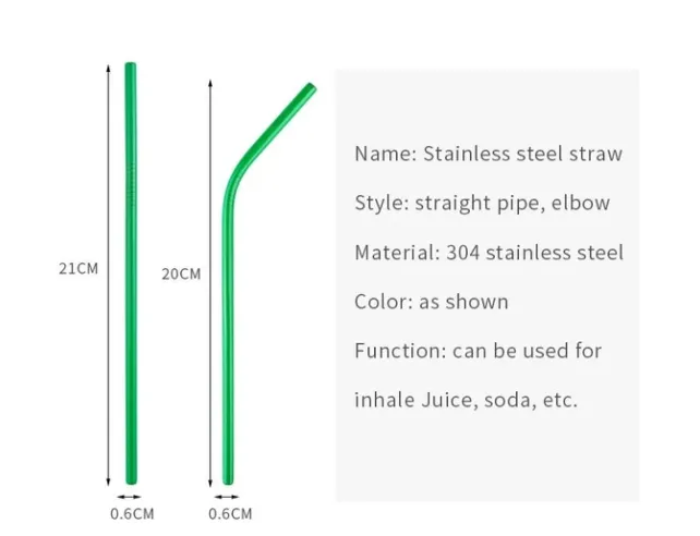 Green Metal Beverage Juice Coffee Milk Tea Stainless Steel Straws