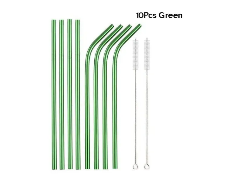 Green Metal Beverage Juice Coffee Milk Tea Stainless Steel Straws