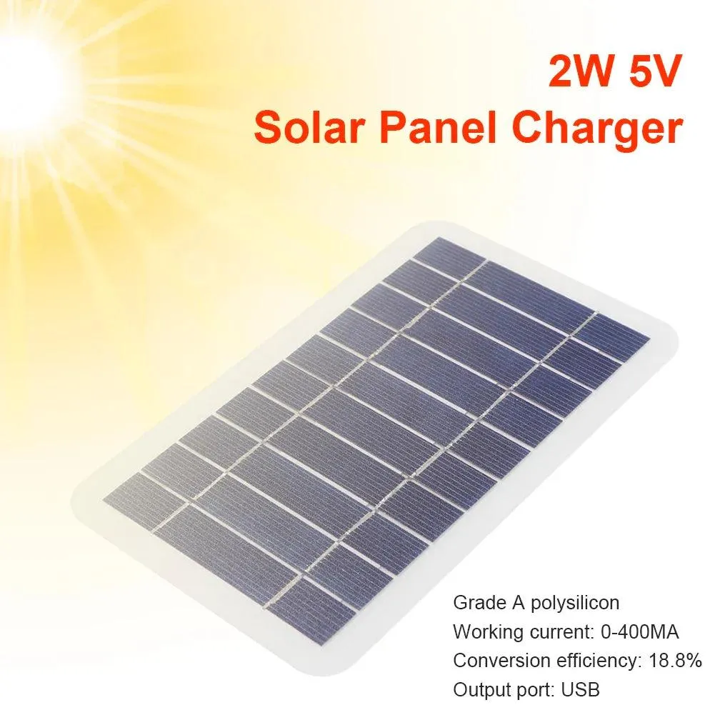 High-Efficiency 5V 400mA Waterproof Solar Panel Charger for Mobile Devices - 2W USB Power Bank Solution for Outdoor Use