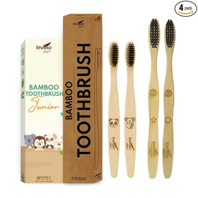 Imvelo Adult Bamboo Toothbrush |Charcoal Activated Soft Bristles| Biodegradable & Bamboo Brush