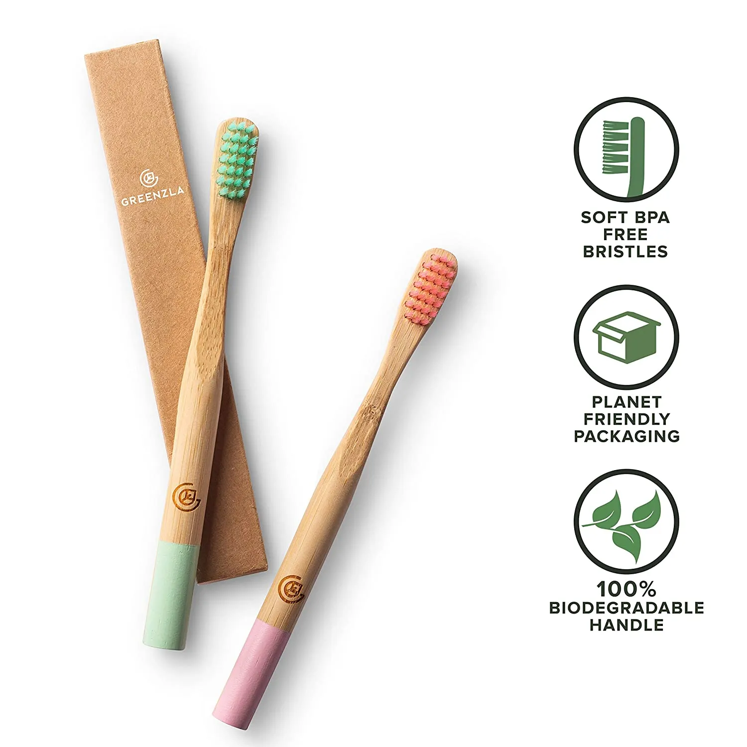 Kids Bamboo Toothbrushes, BPA Free Soft Bristles Eco-Friendly Natural Bamboo Toothbrush Set Biodegradable, Compostable & Organic, 2 Sets of 6 Pack