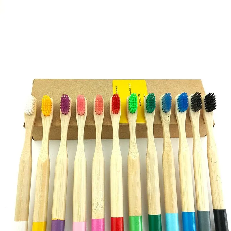 Kids Biodegradable Colourful Natural Bamboo Wood Soft Bristles