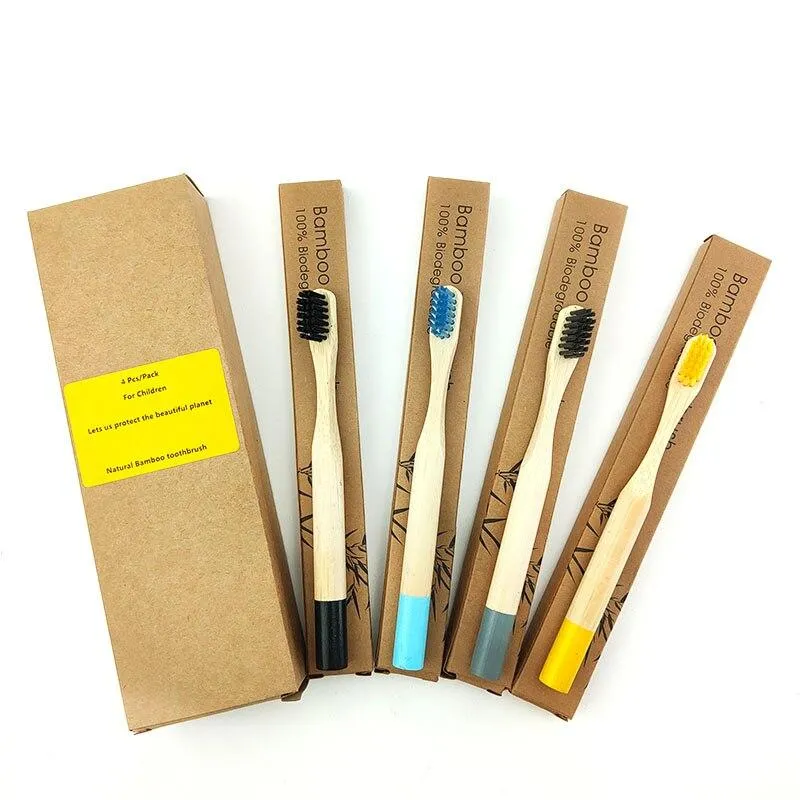 Kids Biodegradable Colourful Natural Bamboo Wood Soft Bristles