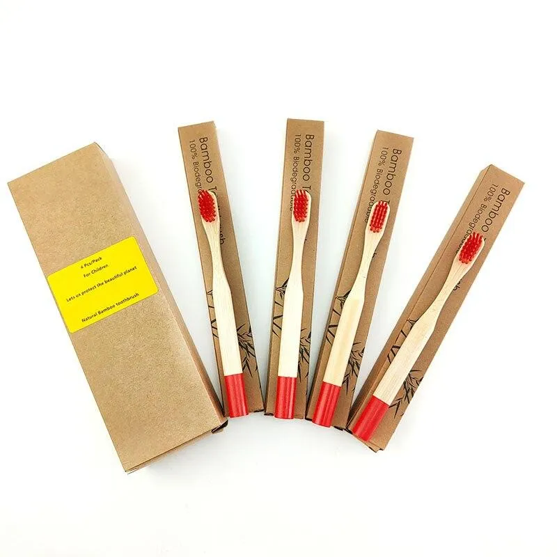 Kids Biodegradable Colourful Natural Bamboo Wood Soft Bristles