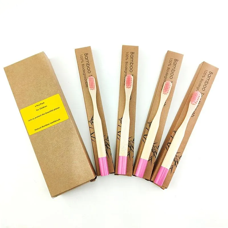 Kids Biodegradable Colourful Natural Bamboo Wood Soft Bristles