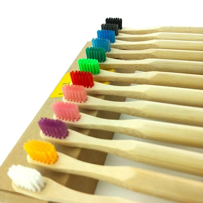 Kids Biodegradable Colourful Natural Bamboo Wood Soft Bristles