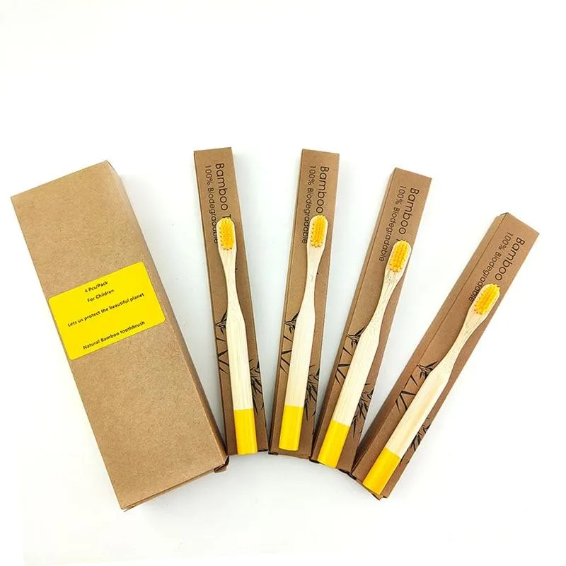 Kids Biodegradable Colourful Natural Bamboo Wood Soft Bristles