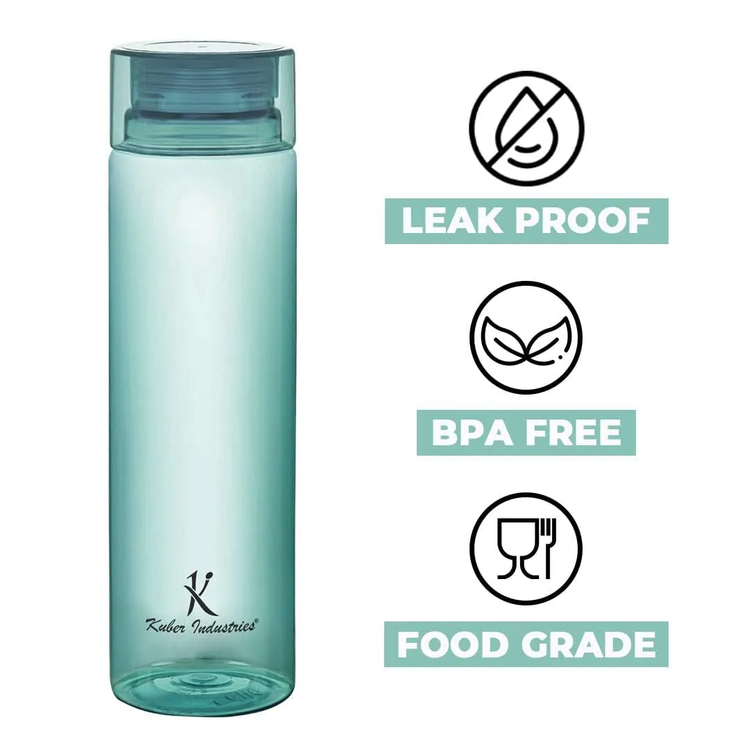 Kuber Industries BPA Free Plastic Water Bottles | Breakproof, Leakproof, Food Grade PET Bottles | Water Bottle for Kids & Adults | Plastic Bottle Set of 4 |Green (Pack Of 3)