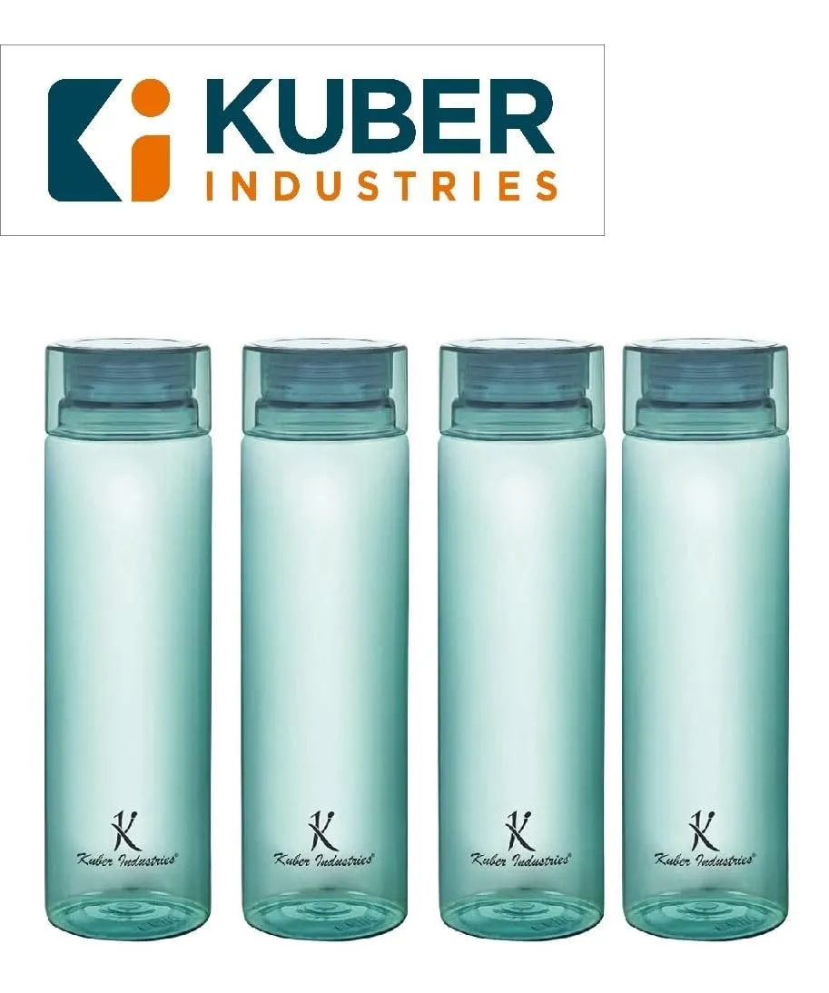 Kuber Industries BPA Free Plastic Water Bottles | Breakproof, Leakproof, Food Grade PET Bottles | Water Bottle for Kids & Adults | Plastic Bottle Set of 4 |Green (Pack Of 3)