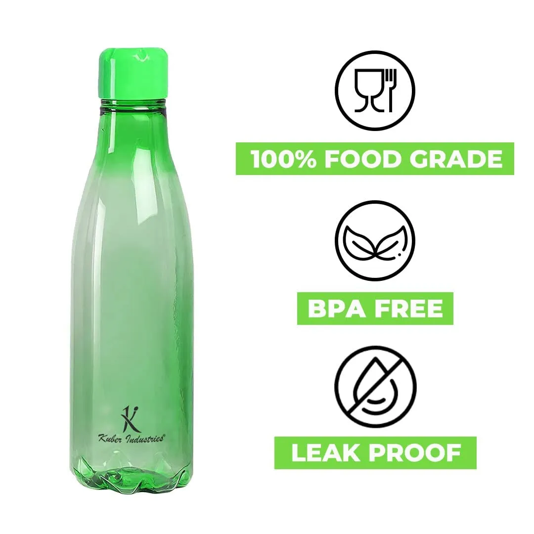 Kuber Industries BPA Free Plastic Water Bottles | Unbreakable, Leak Proof, 100% Food Grade Plastic | For Kids & Adults | Refrigerator Plastic Bottle Set of 4|Green (Pack Of 3)