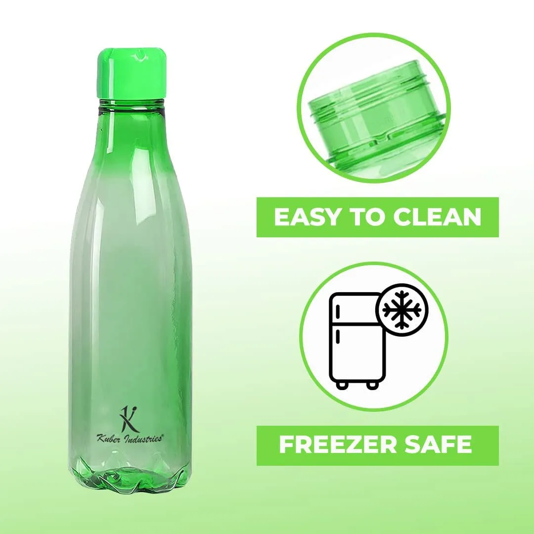 Kuber Industries BPA Free Plastic Water Bottles | Unbreakable, Leak Proof, 100% Food Grade Plastic | For Kids & Adults | Refrigerator Plastic Bottle Set of 4|Green (Pack Of 3)