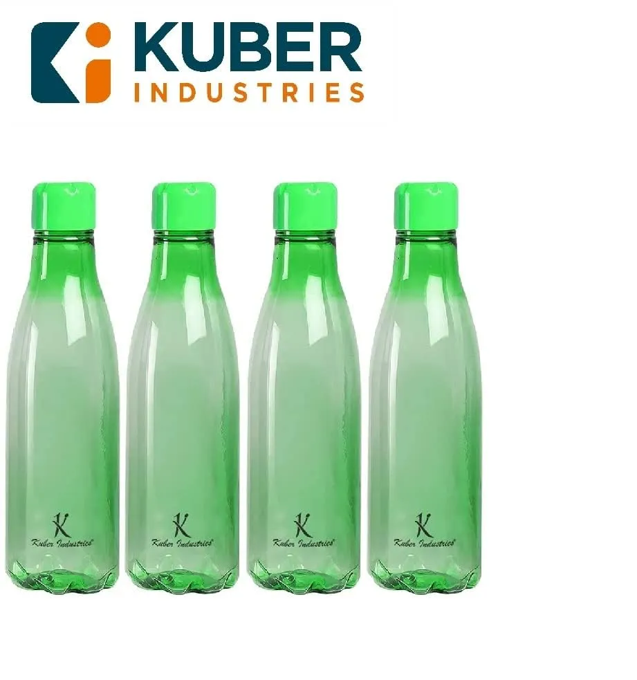 Kuber Industries BPA Free Plastic Water Bottles | Unbreakable, Leak Proof, 100% Food Grade Plastic | For Kids & Adults | Refrigerator Plastic Bottle Set of 4|Green (Pack Of 3)