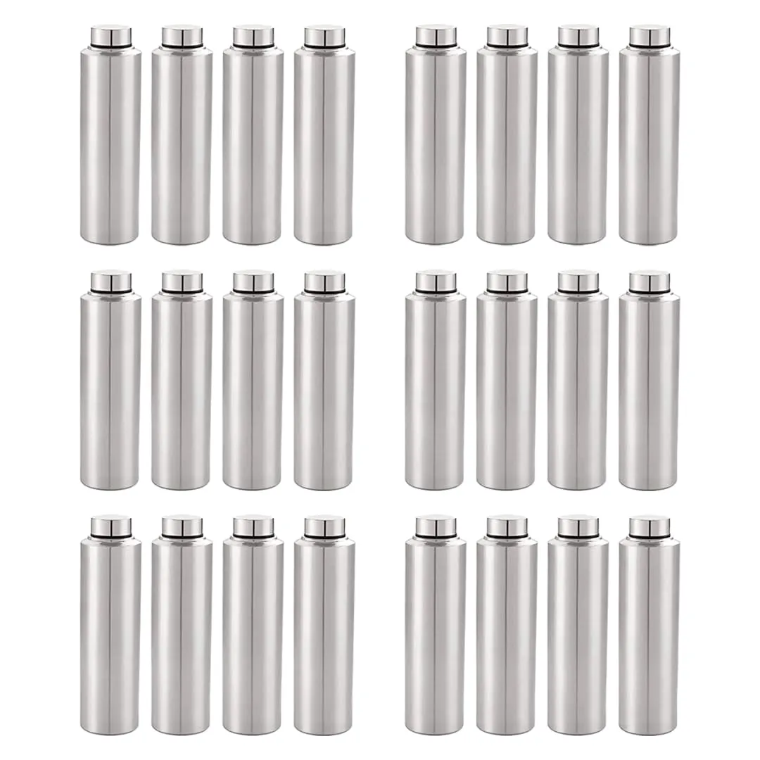 Kuber Industries Pack of 6 Stainless Steel Water Bottle | 1 Litre Steel Water Bottles | 24 Pieces Water Bottle For Fridge | Cold Water Bottle | Water Bottle for School-Collage-Office-Travel | Silver