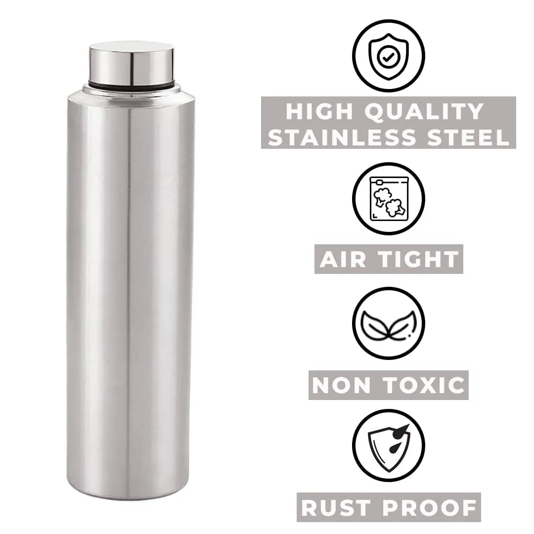 Kuber Industries Pack of 6 Stainless Steel Water Bottle | 1 Litre Steel Water Bottles | 24 Pieces Water Bottle For Fridge | Cold Water Bottle | Water Bottle for School-Collage-Office-Travel | Silver