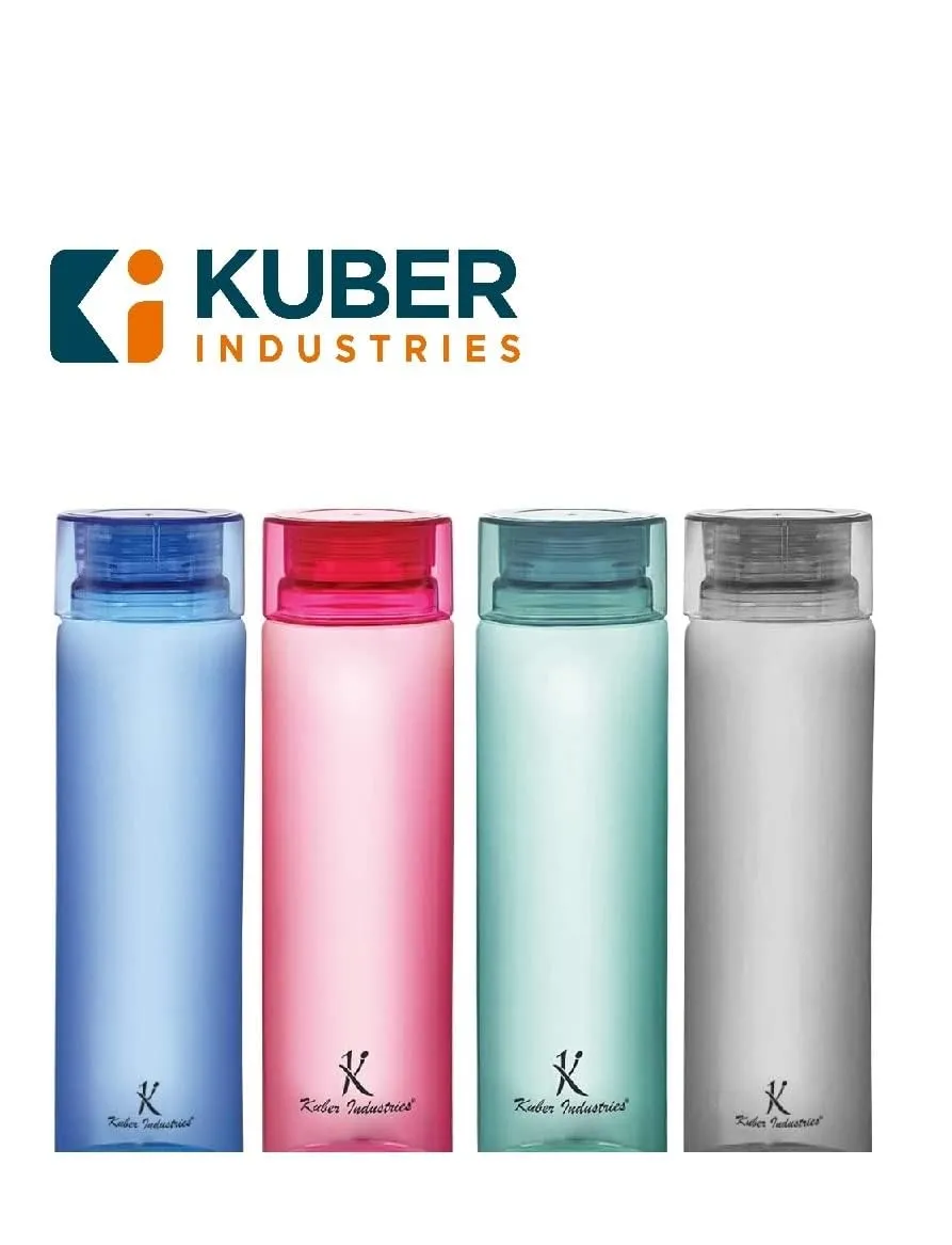 Kuber Industries Set of 4 Plastic Water Bottle | 1 Litre Round Plastic Water Bottle | Refrigerator Safe and BPA free Water Bottle | Perfect For School College Work Gym | Pack of 6 | Assorted