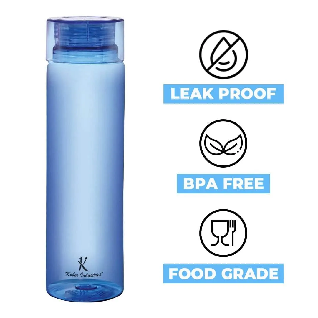 Kuber Industries Set of 4 Plastic Water Bottle | 1 Litre Round Plastic Water Bottle | Refrigerator Safe and BPA free Water Bottle | Perfect For School College Work Gym | Pack of 6 | Blue