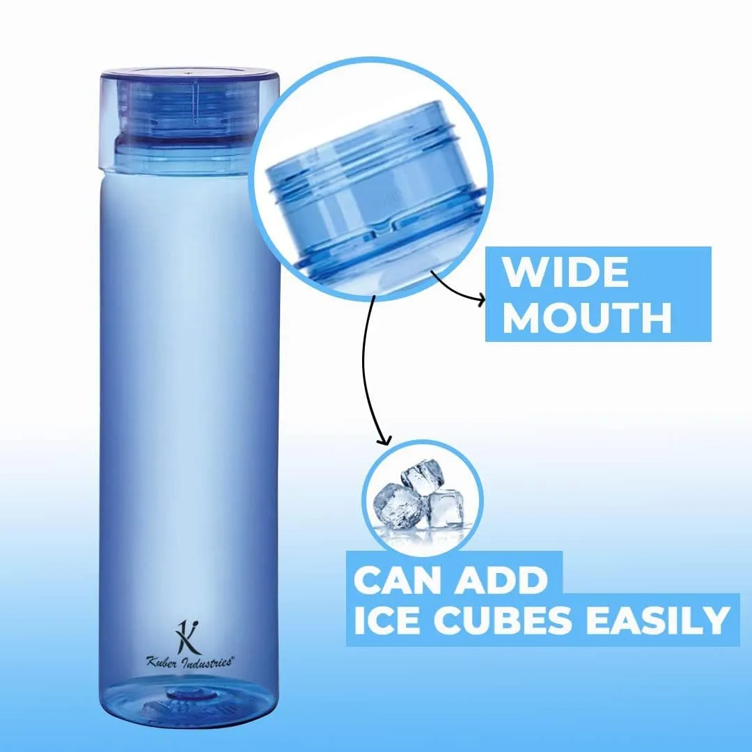 Kuber Industries Set of 4 Plastic Water Bottle | 1 Litre Round Plastic Water Bottle | Refrigerator Safe and BPA free Water Bottle | Perfect For School College Work Gym | Pack of 6 | Blue